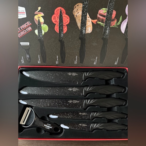 Other - 6 piece Black Speckled Kitchen Knife Set with Peeler